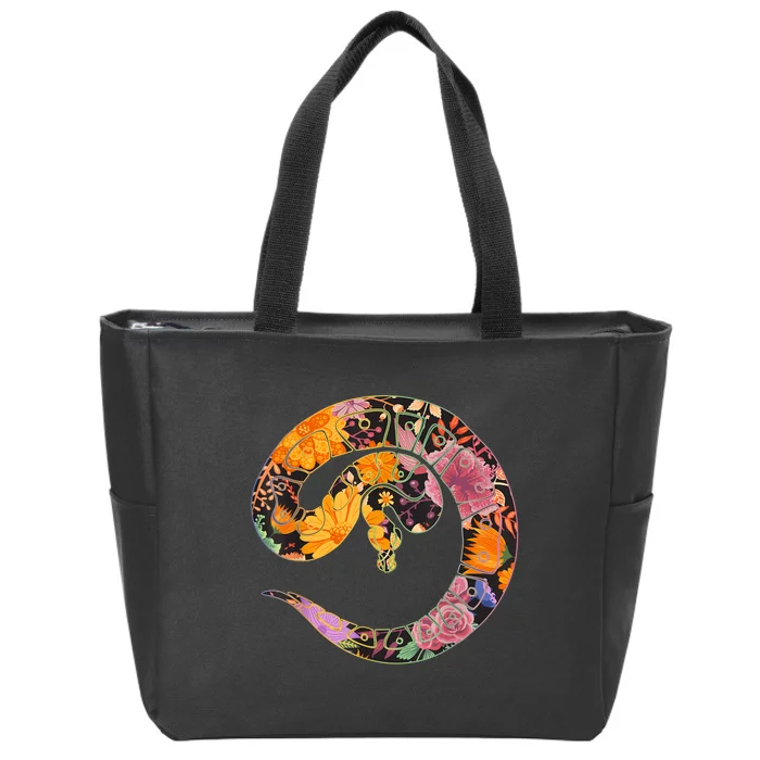 Floral Flower Vintage Retro BALL PYTHON Lover Zip Tote Bag