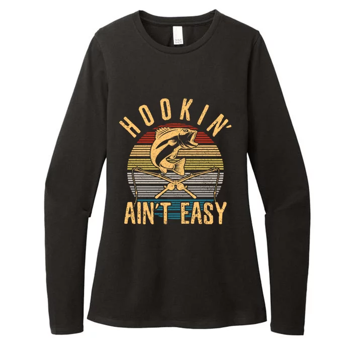 Funny Fishing Vintage Hookin AinT Easy Fisherman Gift Womens CVC Long Sleeve Shirt