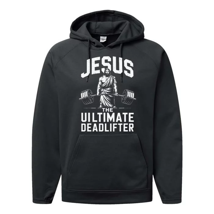 Fitness Funny Vintage Jesus The Ultimate Deadlifter Gift Performance Fleece Hoodie