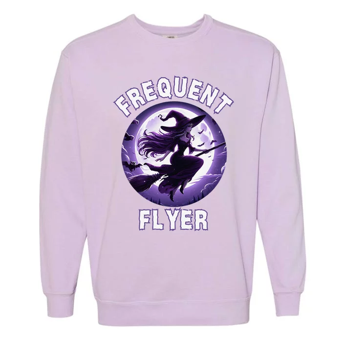 Frequent Flyer Witch Funny Halloween Witch Costume Flyer Garment-Dyed Sweatshirt