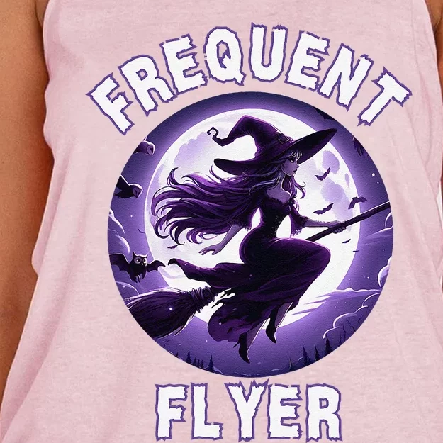 Frequent Flyer Witch Funny Halloween Witch Costume Flyer Women's Knotted Racerback Tank