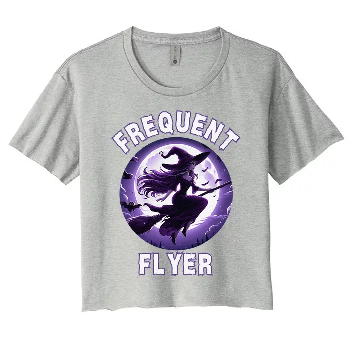 Frequent Flyer Witch Funny Halloween Witch Costume Flyer Women's Crop Top Tee