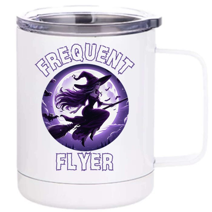 Frequent Flyer Witch Funny Halloween Witch Costume Flyer Front & Back 12oz Stainless Steel Tumbler Cup