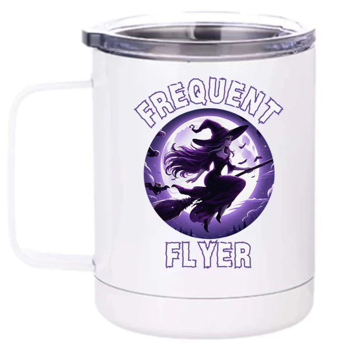 Frequent Flyer Witch Funny Halloween Witch Costume Flyer Front & Back 12oz Stainless Steel Tumbler Cup