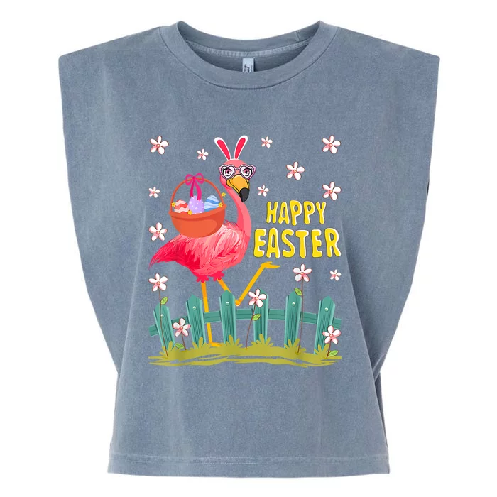 Floral Flamingo With Easter Egg Basket Happy Easter Day Meaningful Gift Garment-Dyed Women's Muscle Tee