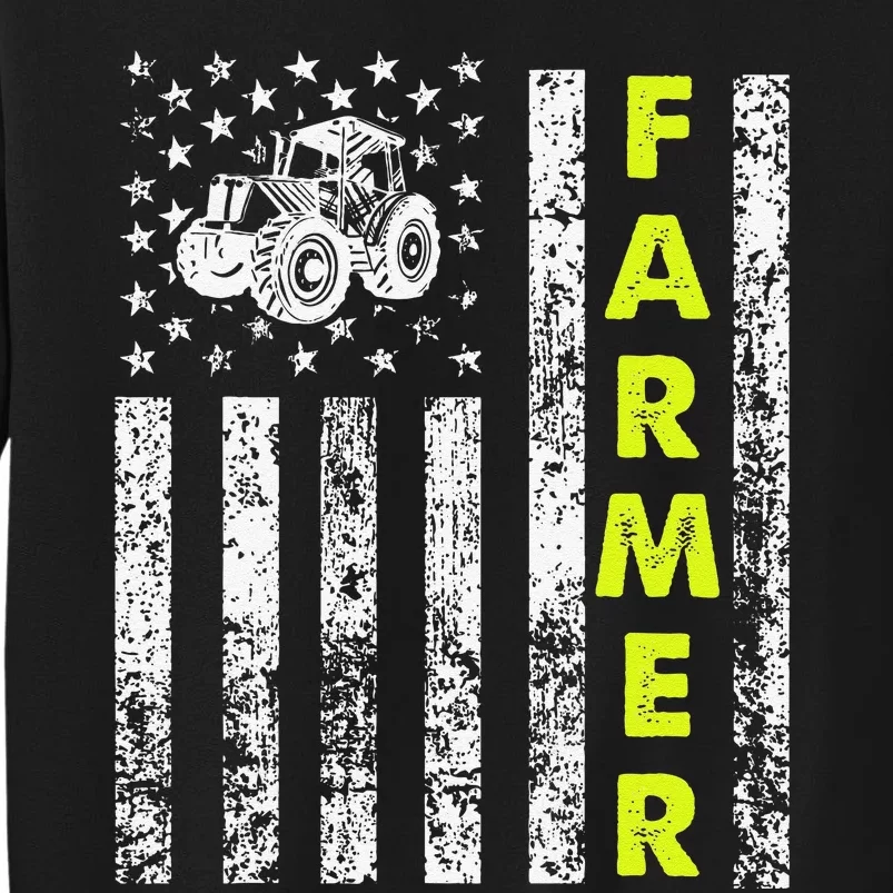 funny Flag With Tractor Patriotic Farmer Tall Sweatshirt