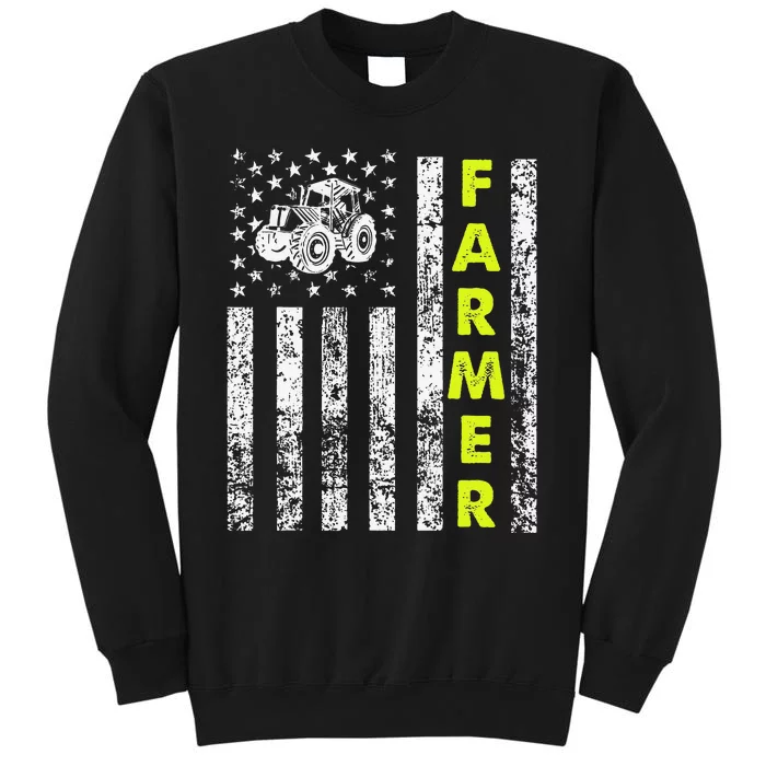 funny Flag With Tractor Patriotic Farmer Tall Sweatshirt