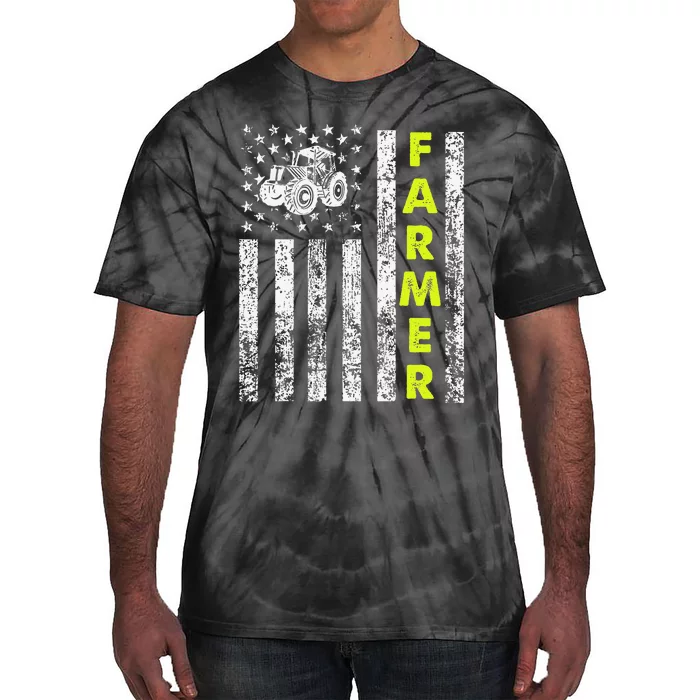 funny Flag With Tractor Patriotic Farmer Tie-Dye T-Shirt