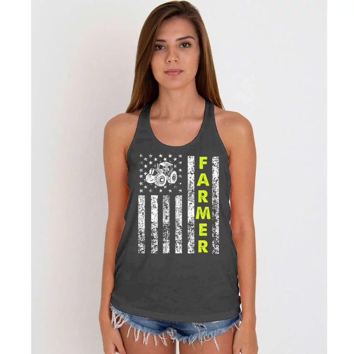 funny Flag With Tractor Patriotic Farmer Women's Knotted Racerback Tank