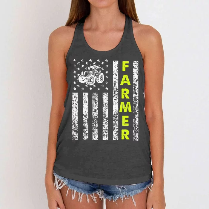 funny Flag With Tractor Patriotic Farmer Women's Knotted Racerback Tank