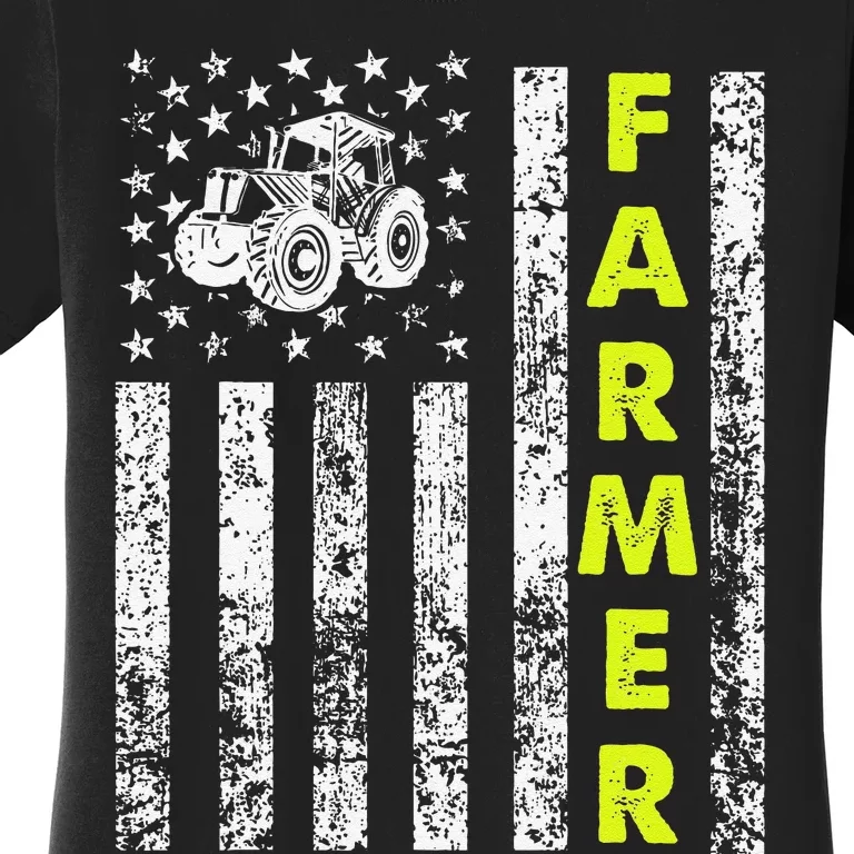 funny Flag With Tractor Patriotic Farmer Women's T-Shirt