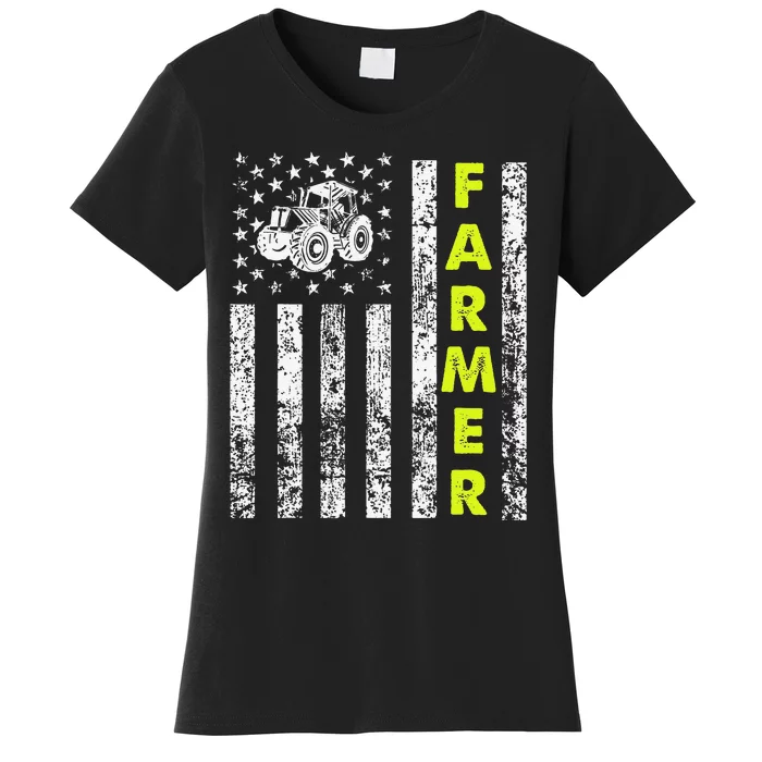 funny Flag With Tractor Patriotic Farmer Women's T-Shirt