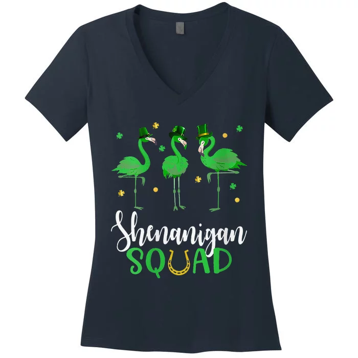 Flamingos For Women St Patricks Day Shenanigan Squad Women's V-Neck T-Shirt