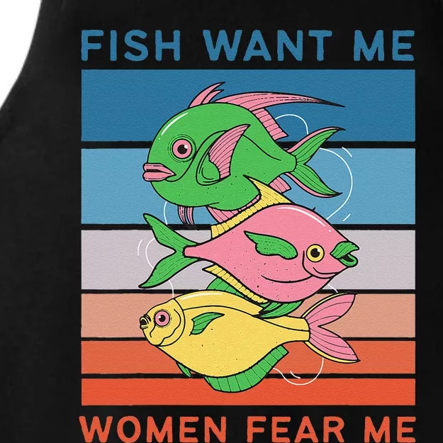 Funny Fish Want Me Woman Fear Me Funny Fishermen Retro Fish Ladies Tri-Blend Wicking Tank