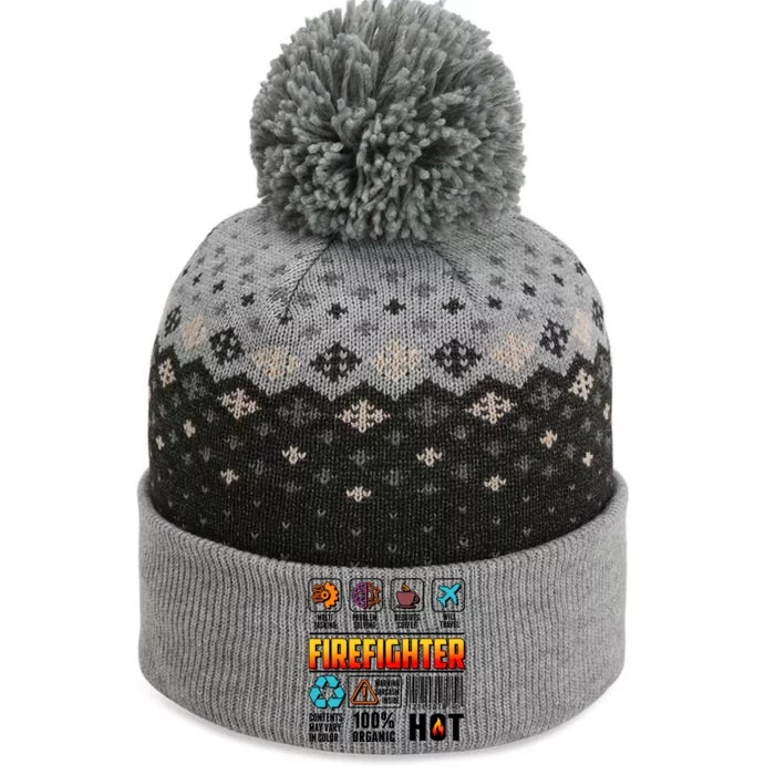 Funny Firefighter Warning Label The Baniff Cuffed Pom Beanie