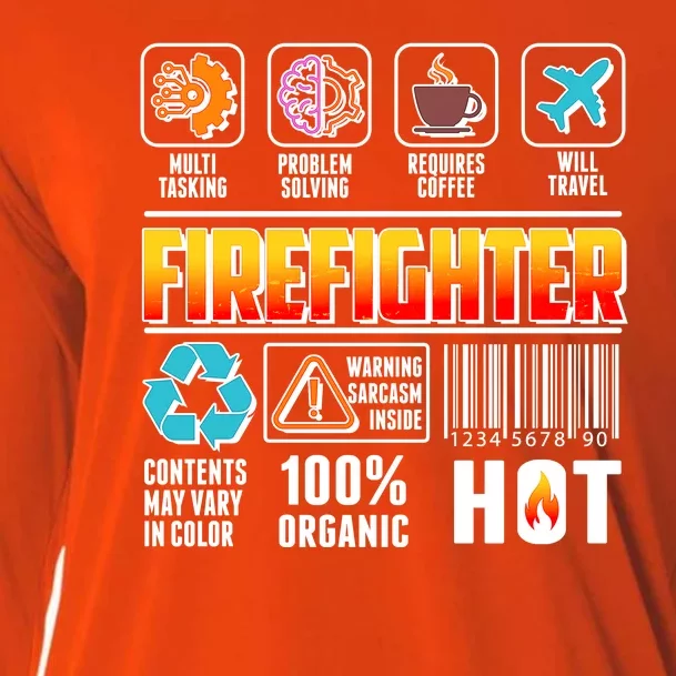 Funny Firefighter Warning Label Cooling Performance Long Sleeve Crew