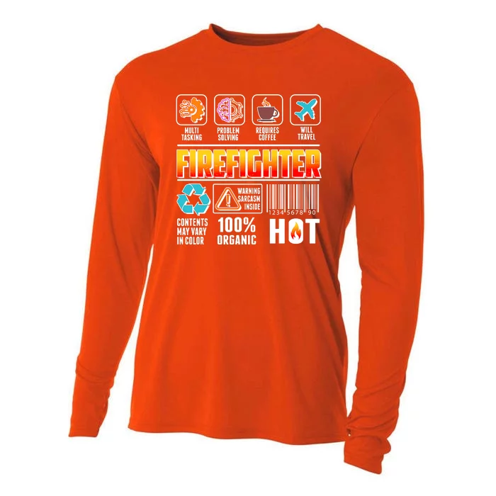 Funny Firefighter Warning Label Cooling Performance Long Sleeve Crew