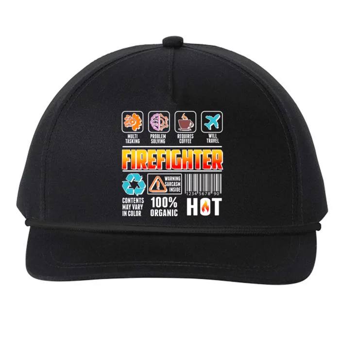 Funny Firefighter Warning Label Snapback Five-Panel Rope Hat