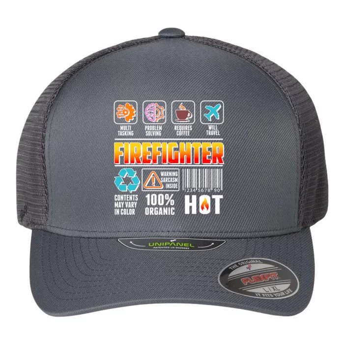 Funny Firefighter Warning Label Flexfit Unipanel Trucker Cap