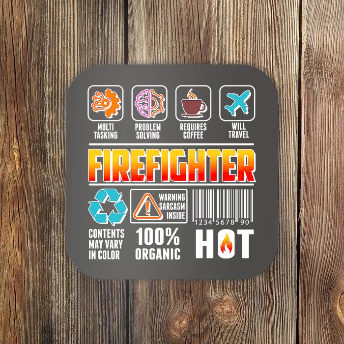 Funny Firefighter Warning Label Coaster