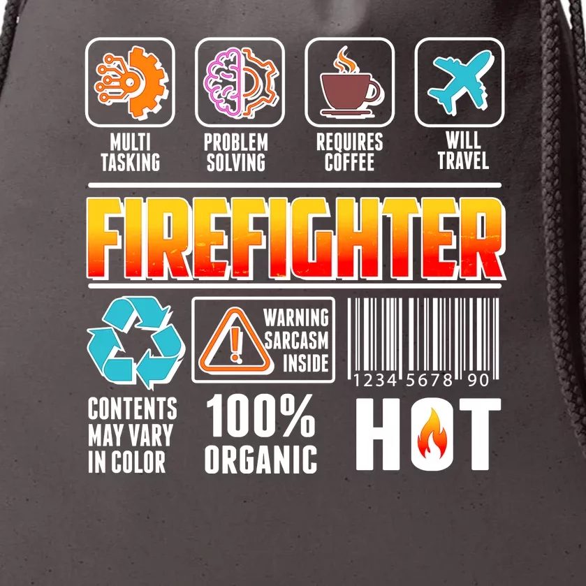 Funny Firefighter Warning Label Drawstring Bag