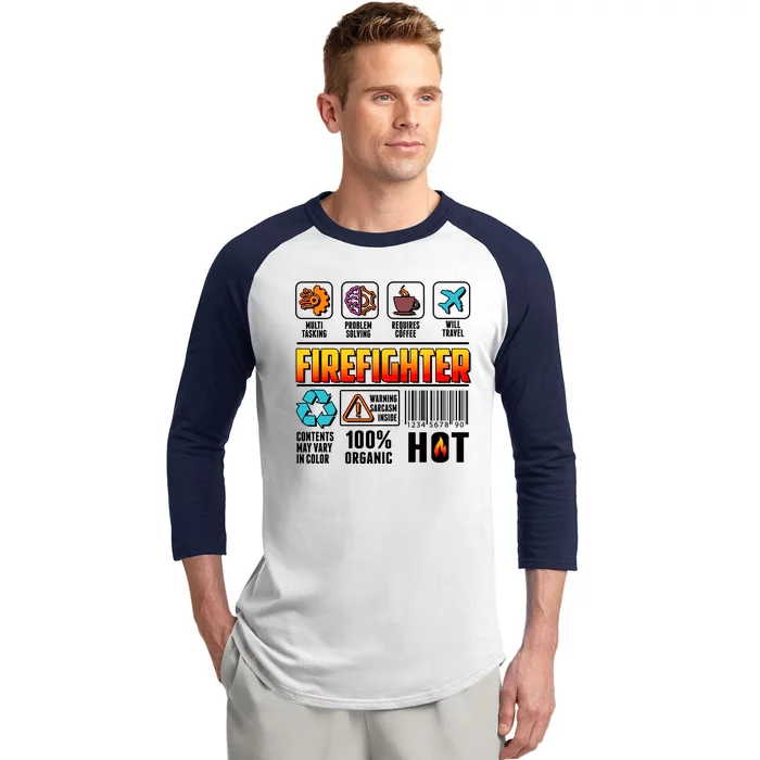 Funny Firefighter Warning Label Baseball Sleeve Shirt