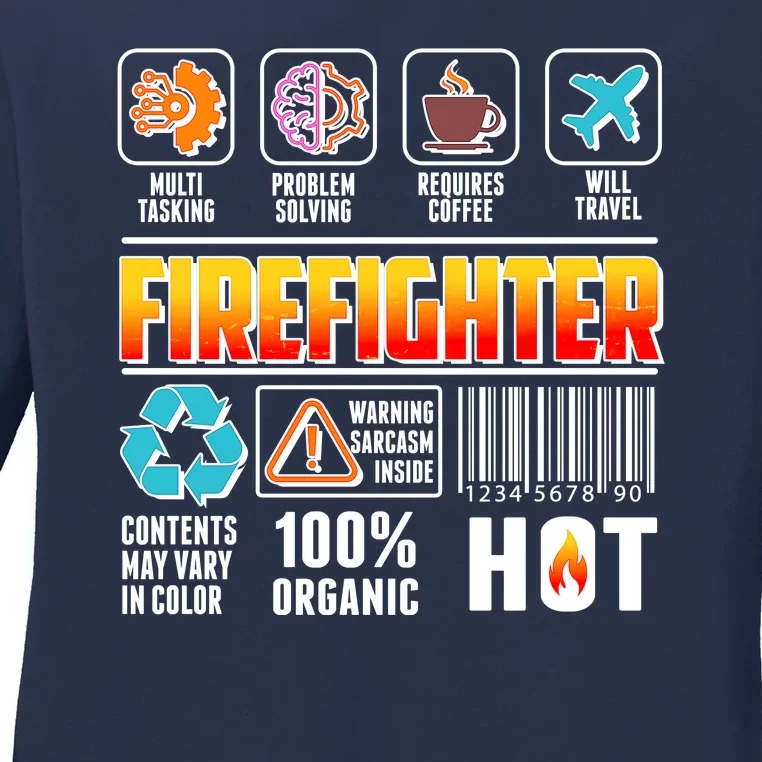 Funny Firefighter Warning Label Ladies Long Sleeve Shirt