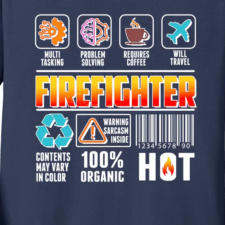 Funny Firefighter Warning Label Kids Long Sleeve Shirt