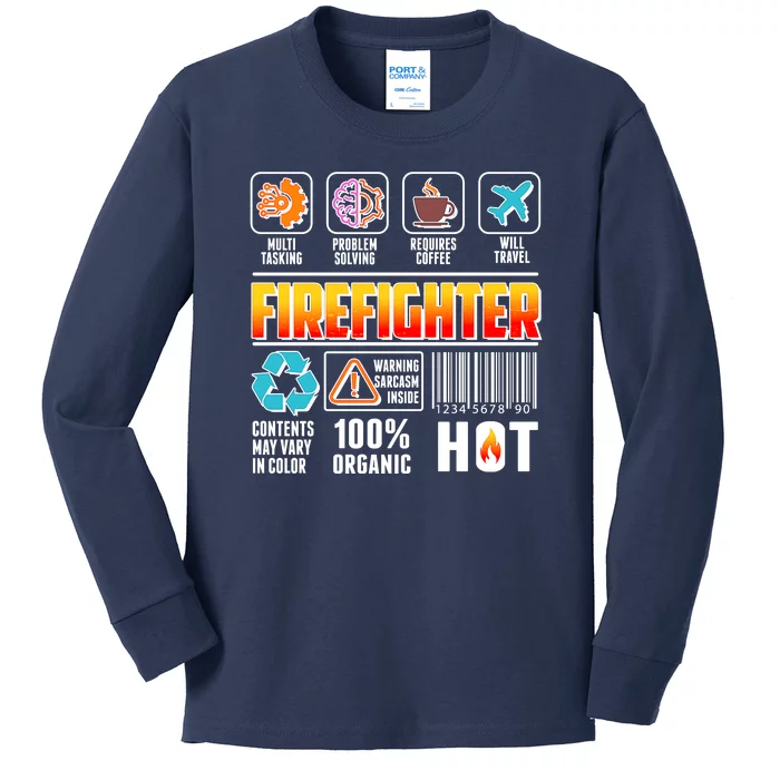 Funny Firefighter Warning Label Kids Long Sleeve Shirt