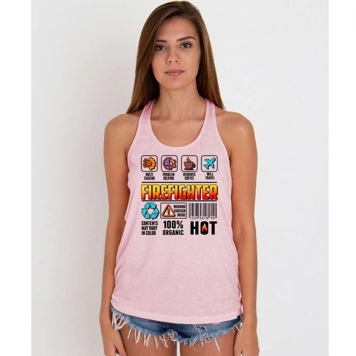 Funny Firefighter Warning Label Women's Knotted Racerback Tank