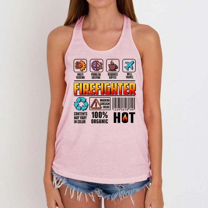 Funny Firefighter Warning Label Women's Knotted Racerback Tank