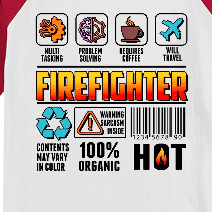 Funny Firefighter Warning Label Kids Colorblock Raglan Jersey