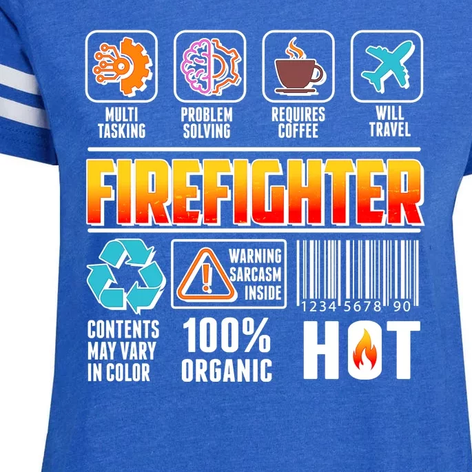 Funny Firefighter Warning Label Enza Ladies Jersey Football T-Shirt