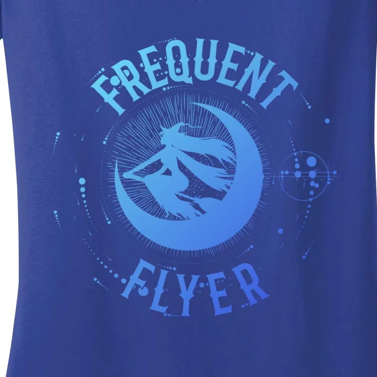 Frequent Flyer Witch Pagan Wicca Funny Gift Women's V-Neck T-Shirt