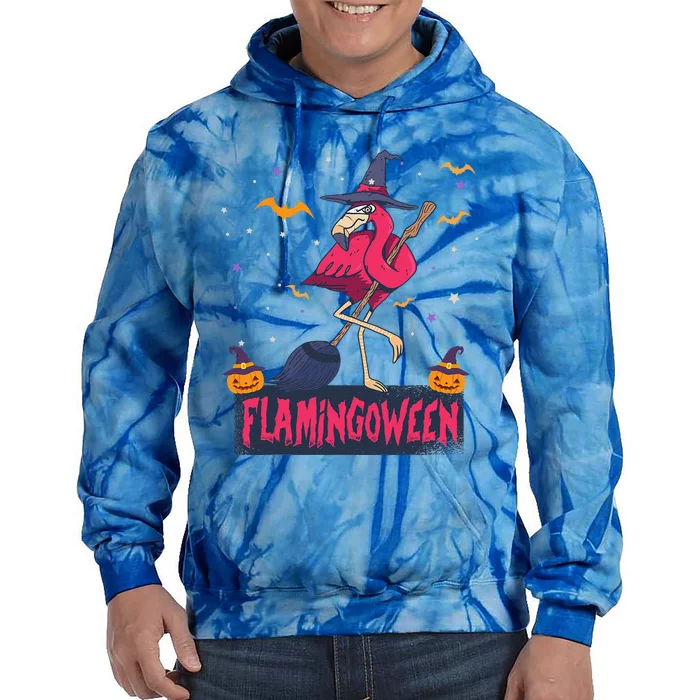 Flamingoween Funny Witch Flamingo Lover Halloween Tie Dye Hoodie