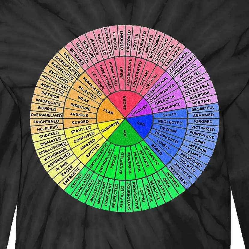 Funny Feelings Wheel Emotion Chart Mental Health Therapy Chart Gift Tie-Dye Long Sleeve Shirt