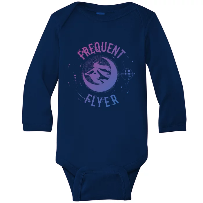 Frequent Flyer Witch Pagan Wicca Funny Gift Baby Long Sleeve Bodysuit