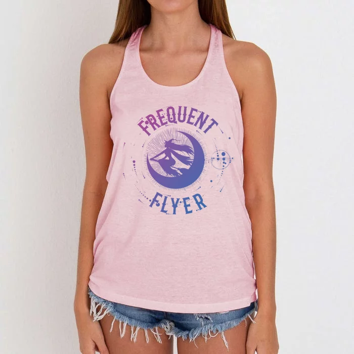 Frequent Flyer Witch Pagan Wicca Funny Gift Women's Knotted Racerback Tank