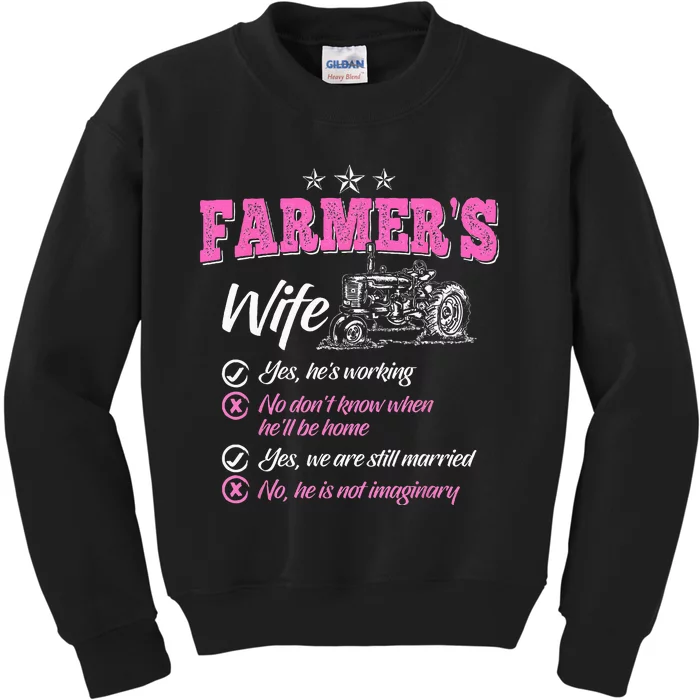 Funny Farmer  Wife of a Farmer Rancher Kids Sweatshirt