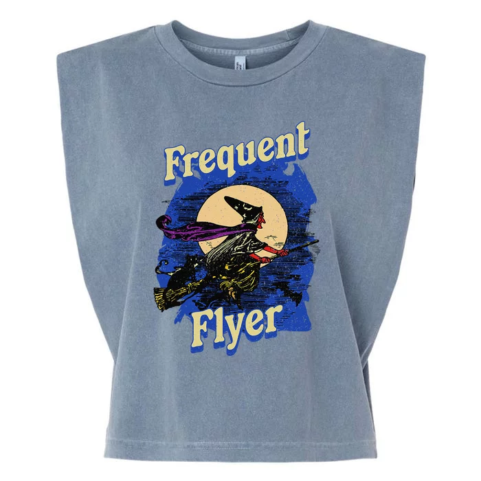 Frequent Flyer Witch Funny Halloween Witch Flyer Garment-Dyed Women's Muscle Tee