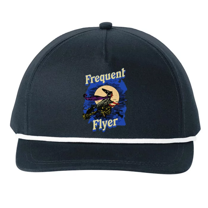 Frequent Flyer Witch Funny Halloween Witch Flyer Snapback Five-Panel Rope Hat