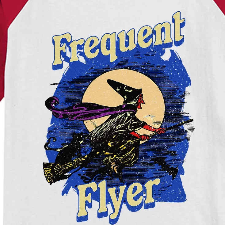 Frequent Flyer Witch Funny Halloween Witch Flyer Kids Colorblock Raglan Jersey