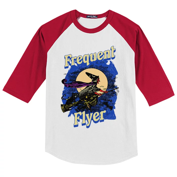 Frequent Flyer Witch Funny Halloween Witch Flyer Kids Colorblock Raglan Jersey