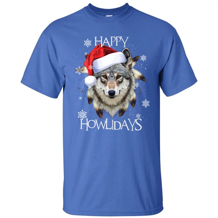 Furry Face White Wolf Tribe Christmas Santa Hat Great Gift Tall T-Shirt