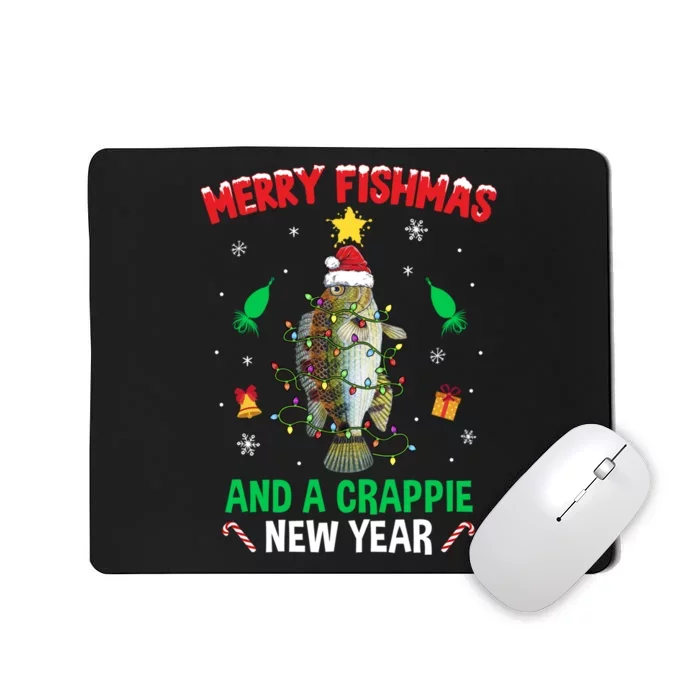 Fishing Funny Xmas Merry Fishmas Crappie Christmas Tree Mousepad