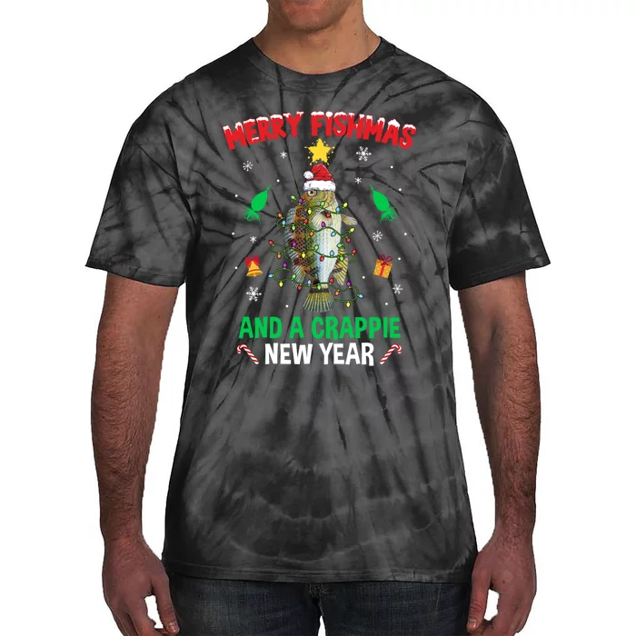 Fishing Funny Xmas Merry Fishmas Crappie Christmas Tree Tie-Dye T-Shirt