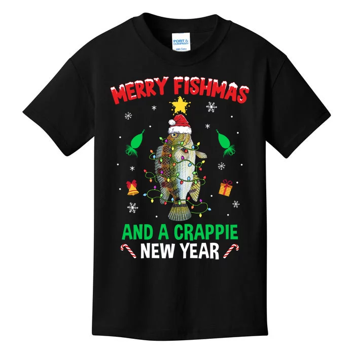 Fishing Funny Xmas Merry Fishmas Crappie Christmas Tree Kids T-Shirt