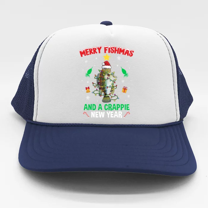 Fishing Funny Xmas Merry Fishmas Crappie Christmas Tree Trucker Hat