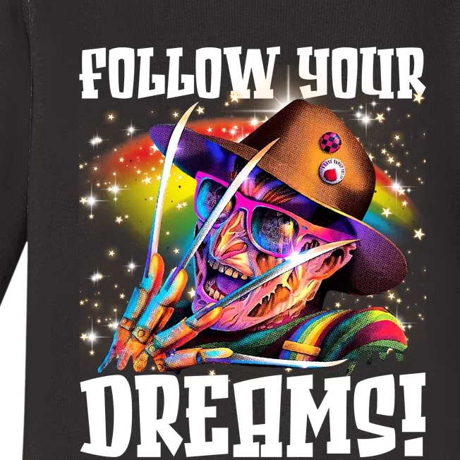 Freddy Follow Your Dream Rainbow Freddy Nightmare Horror Halloween Baby Long Sleeve Bodysuit