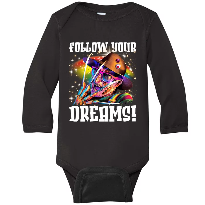 Freddy Follow Your Dream Rainbow Freddy Nightmare Horror Halloween Baby Long Sleeve Bodysuit